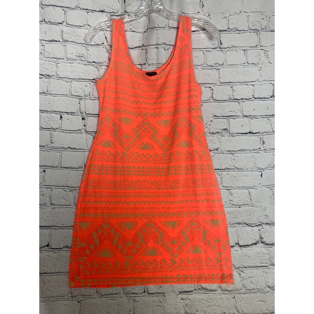 Vintage Rue 21 Y2K Large Orange Mini  Dress Sundress Tribal Aztec Bodycon